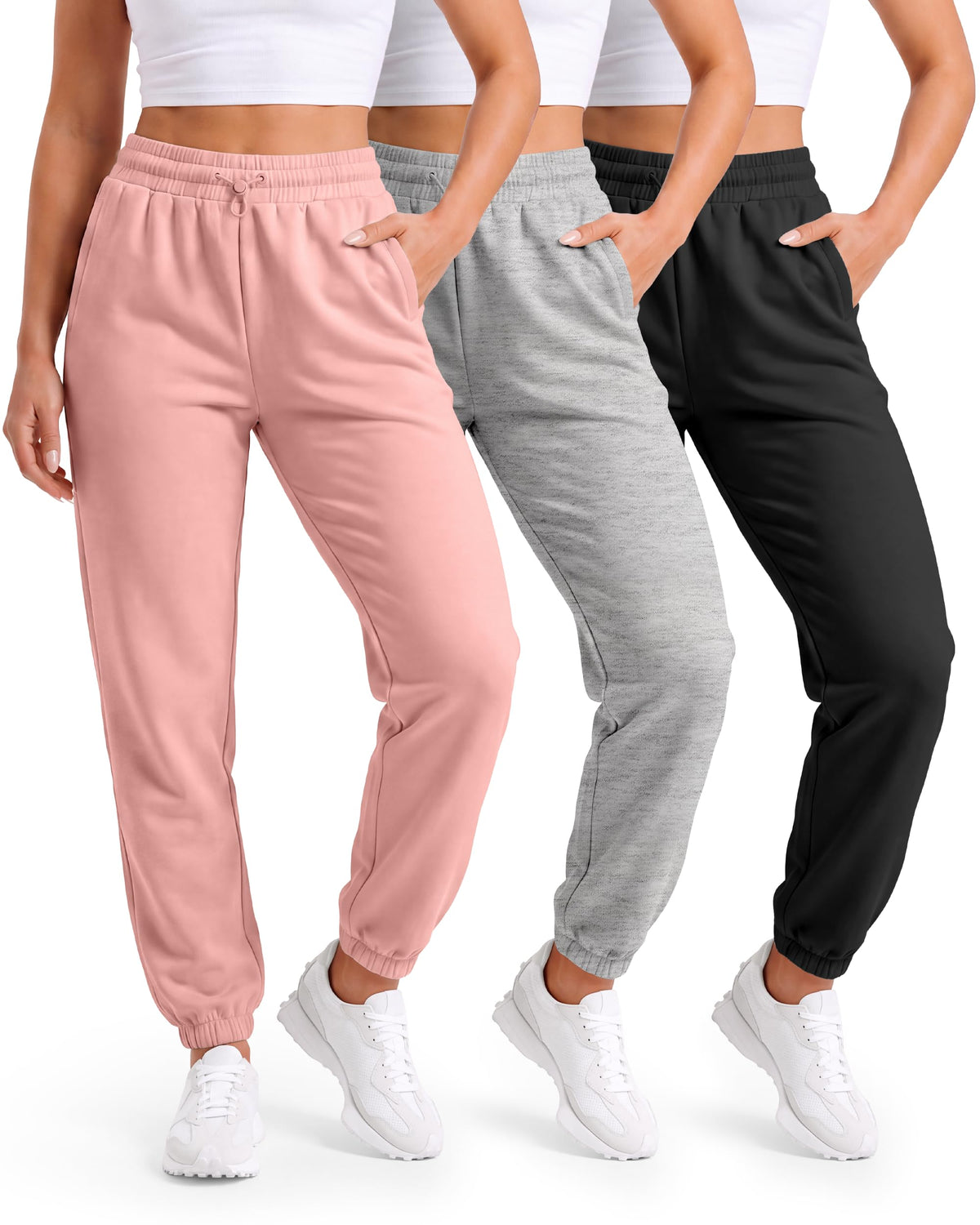 Womens Sweatpants 3 Pack Fleece Joggers For Women With zipper pockets