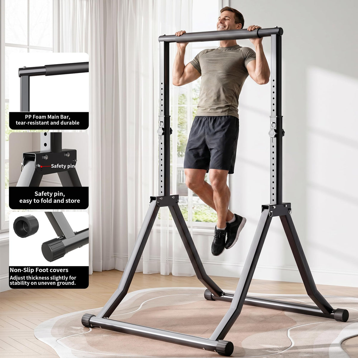 Foldable Pull Up Bar Station 66.1''-84.6'' Power Tower