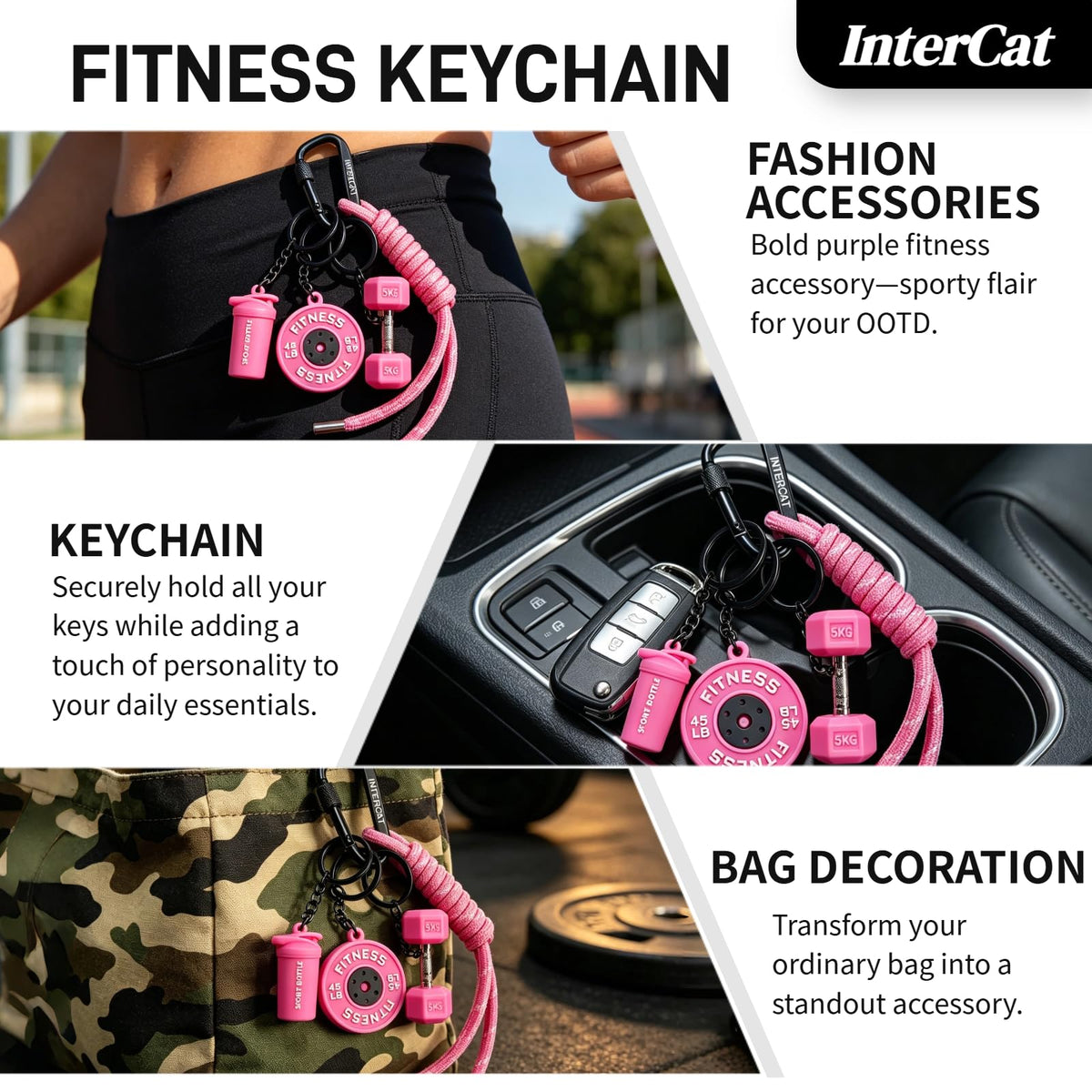 InterCat Gym Keychain for Women Men, Fitness Keychain Set