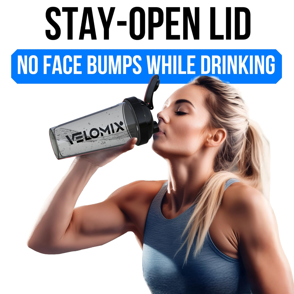 VELOMIX 2 Pack 28oz Protein Shaker Bottle for Protein Mixes, Black/Transpar