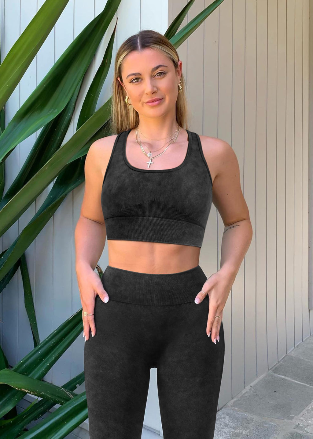 OLCHEE Womens Workout Sets 2 Piece Racerback Sports Bra High Waist Leggings