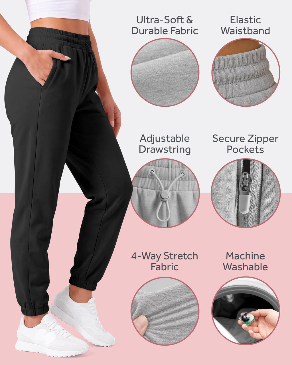 Womens Sweatpants 3 Pack Fleece Joggers For Women With zipper pockets