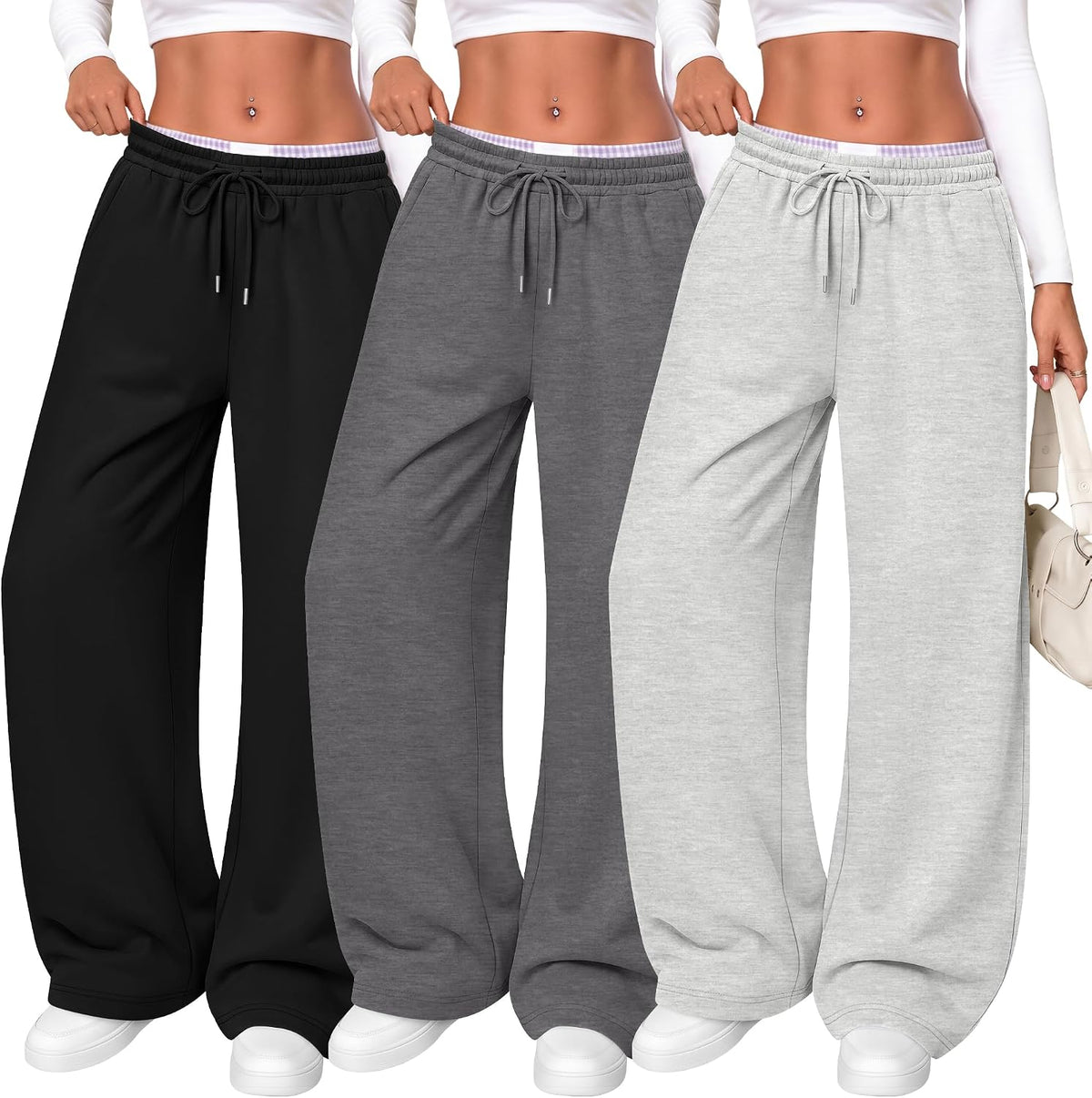 Women's Wide Leg Sweatpants (3-Pack)