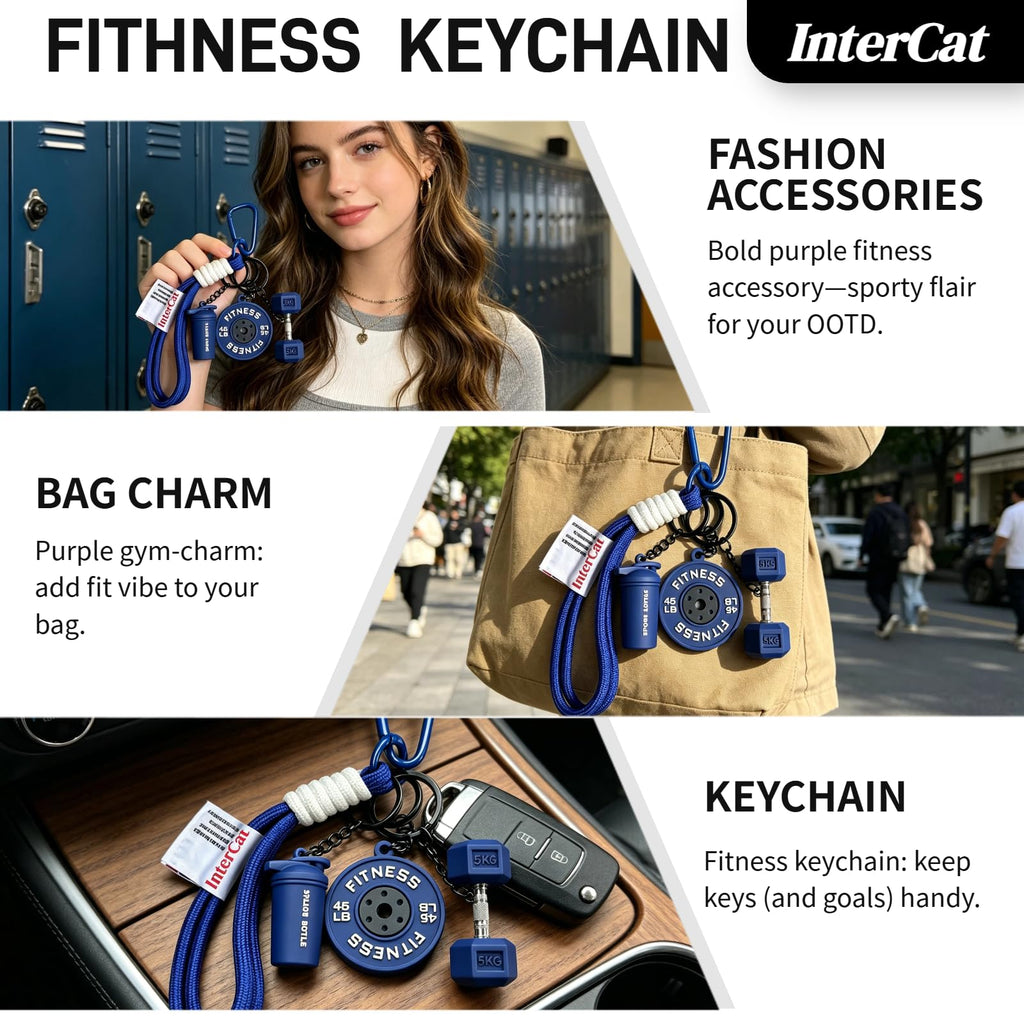 InterCat Gym Keychain for Women Men, Fitness Keychain Set