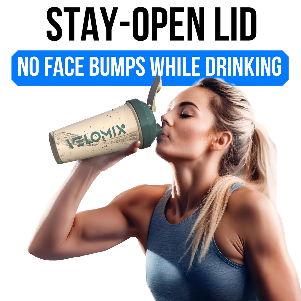 VELOMIX 2 Pack 28oz Protein Shaker Bottle for Protein Mixes, Black/Transpar