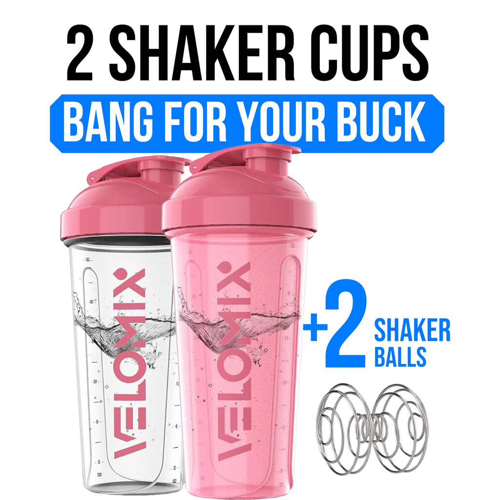 VELOMIX 2 Pack 28oz Protein Shaker Bottle for Protein Mixes, Black/Transpar