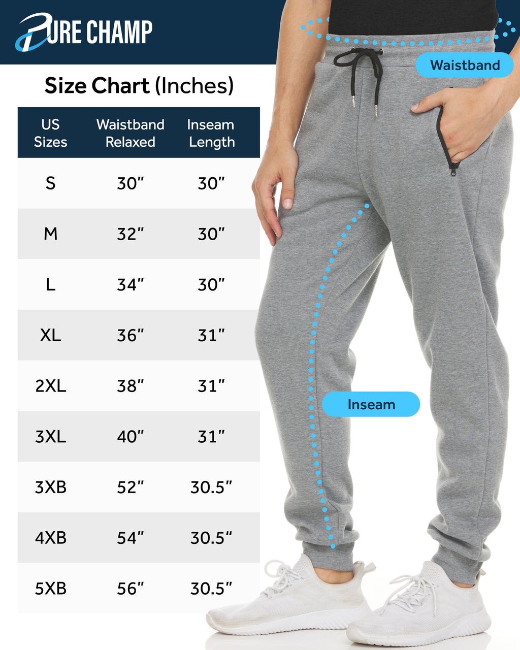 PURE CHAMP Sweatpants for Men 3 Pack Fleece Athletic Workout Joggers Mens Sweatpants with Zipper Pockets Size S-3XL