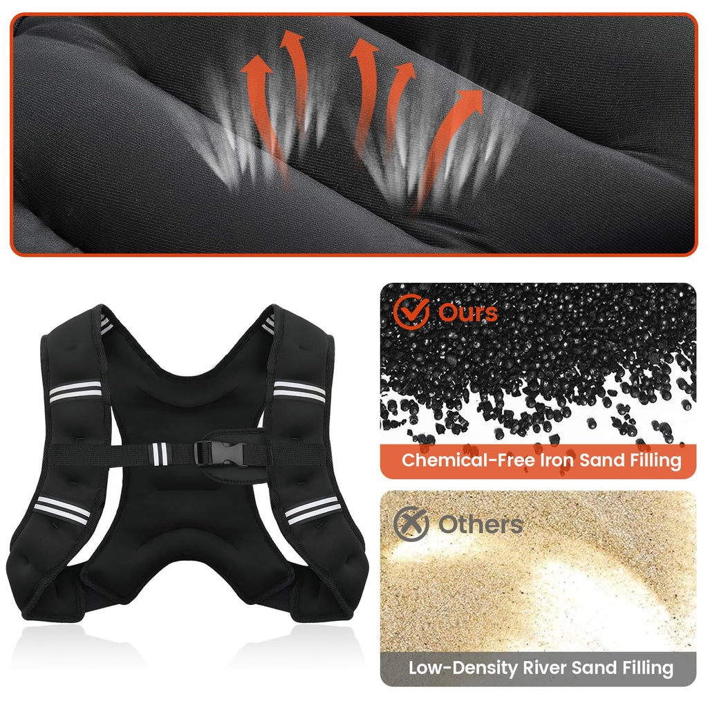 Poudee Weighted Vest, 6lb/8lb/10lb/12lb/16lb/20lb/25lb/30lb Weight Vest for Men Women, Body Weight Vests Adjustable with Reflective Stripe for Strength Training, Running, Workout, Jogging, Walking