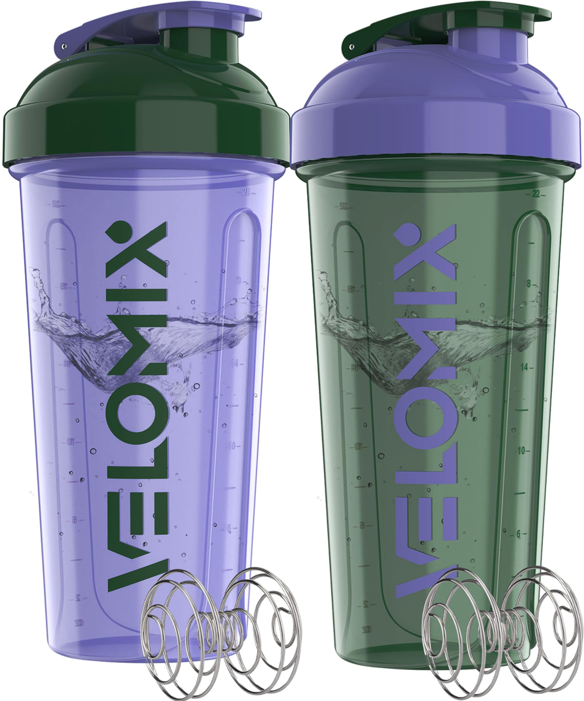VELOMIX 2 Pack 28oz Protein Shaker Bottle for Protein Mixes, Black/Transpar