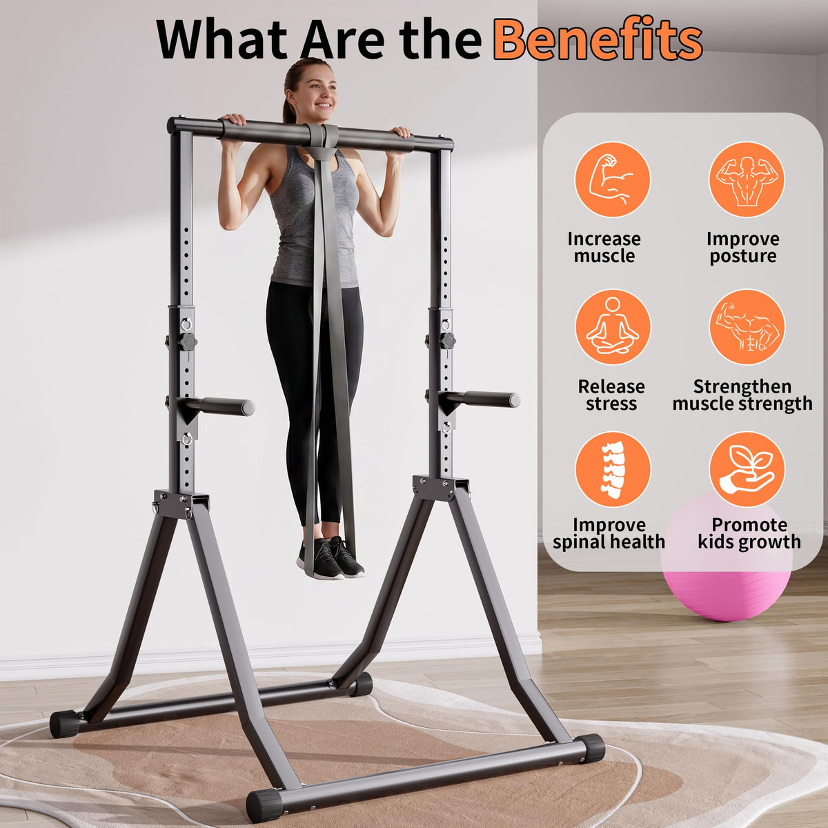 Foldable Pull Up Bar Station 66.1''-84.6'' Power Tower