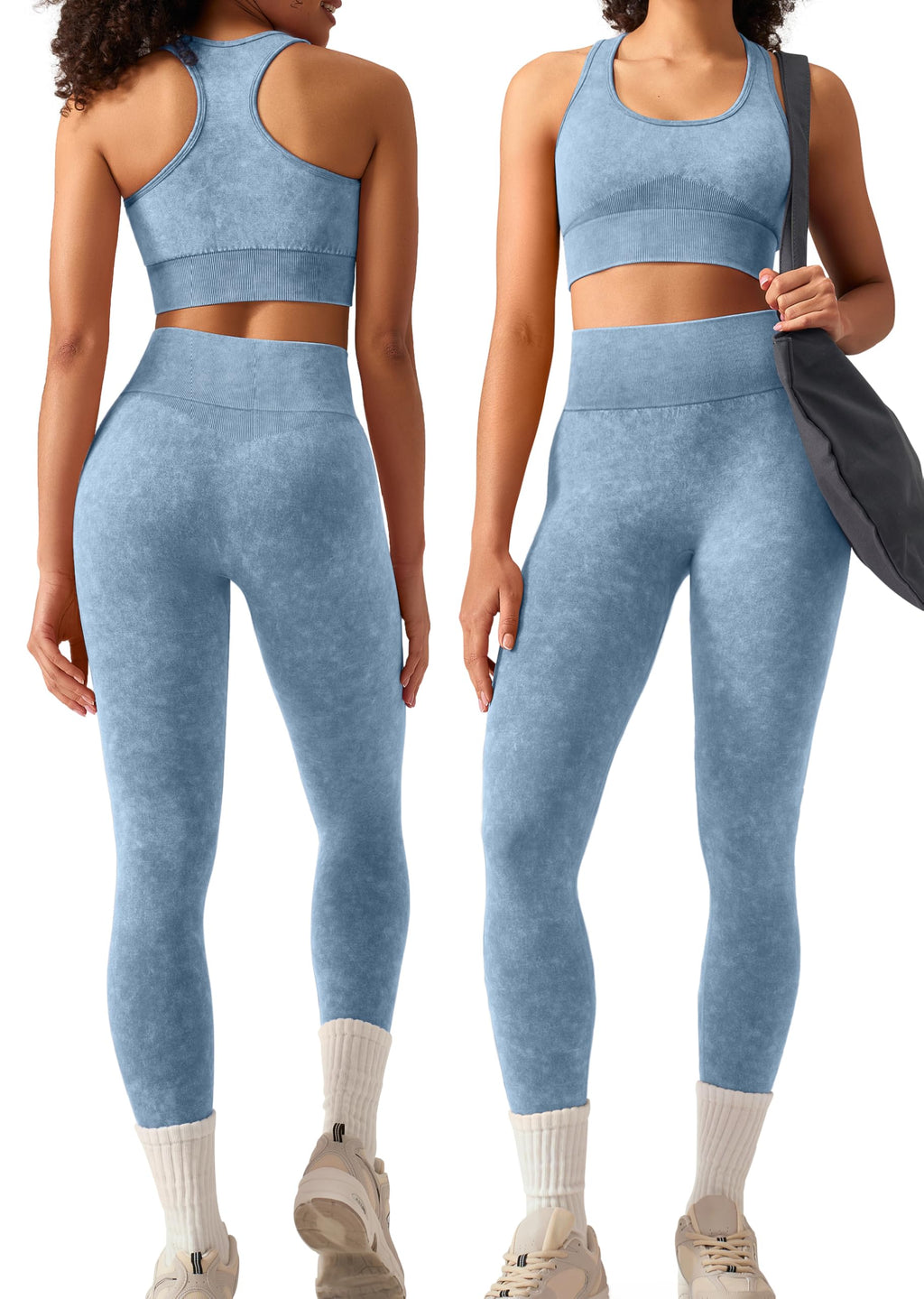 OLCHEE Womens Workout Sets 2 Piece Racerback Sports Bra High Waist Leggings