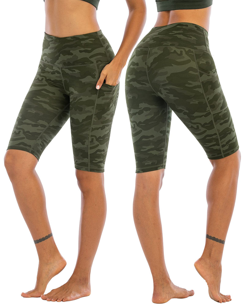 WHOUARE 4 Pack Biker Yoga Shorts with Pockets for Women,High Waisted Athletic Running Workout Gym Shorts Tummy Control