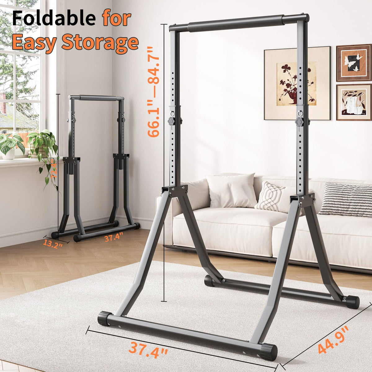 Foldable Pull Up Bar Station 66.1''-84.6'' Power Tower