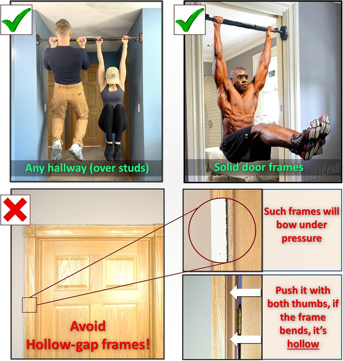 Pull Up Bar for Hallway or Doorway 6-piece Set with Two Attachable Resistance Bands/Handles, Training Manuals, No Screws Chin Up Bar, Max 680lbs, Width options: 27-37", 37-47"; 46-53"