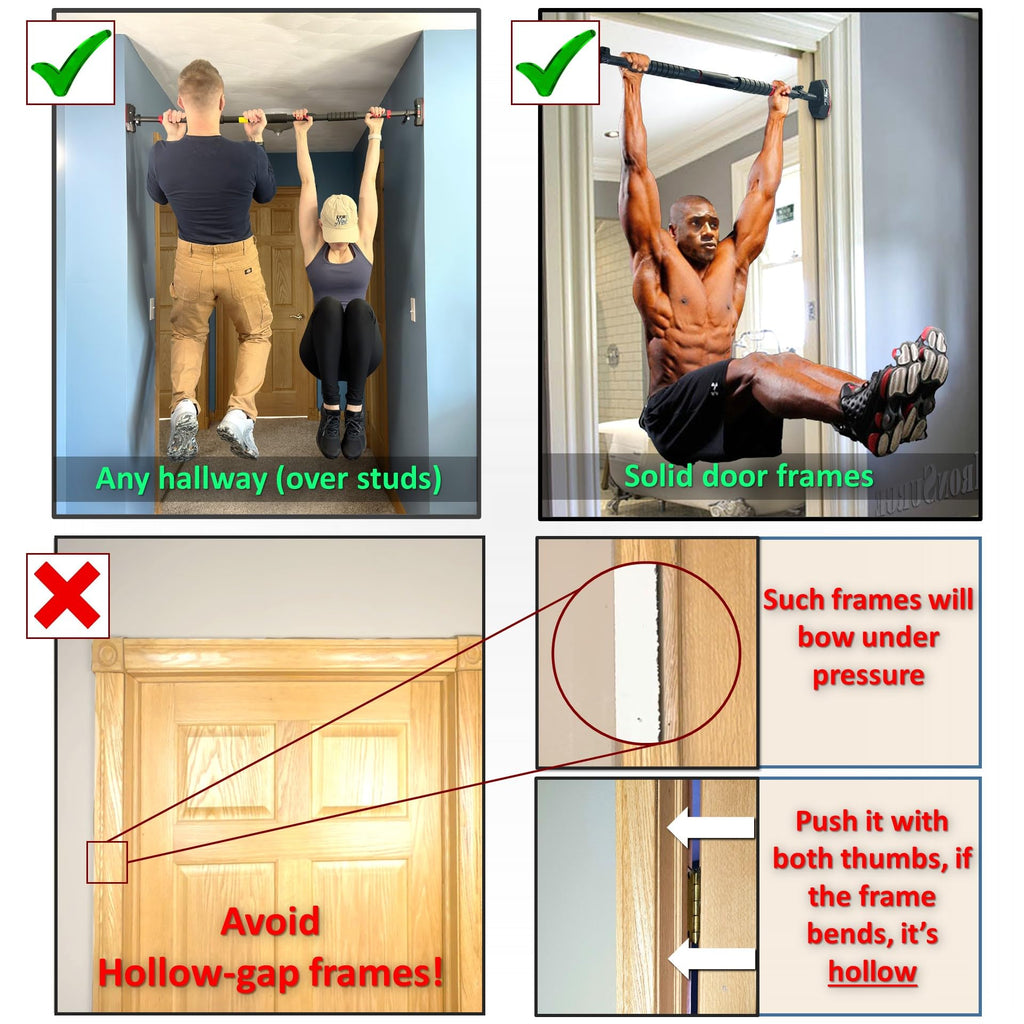 Pull Up Bar for Hallway or Doorway 6-piece Set with Two Attachable Resistance Bands/Handles, Training Manuals, No Screws Chin Up Bar, Max 680lbs, Width options: 27-37", 37-47"; 46-53"