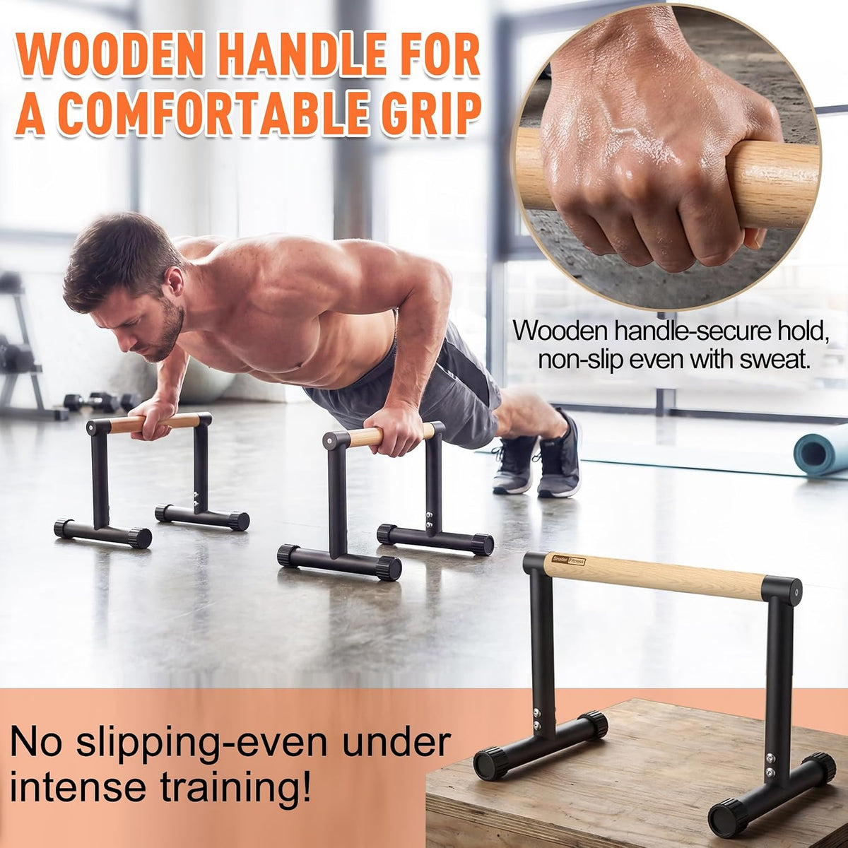 SNADER Wood Parallettes, Calisthenics Dip Bar & Push Up Bar