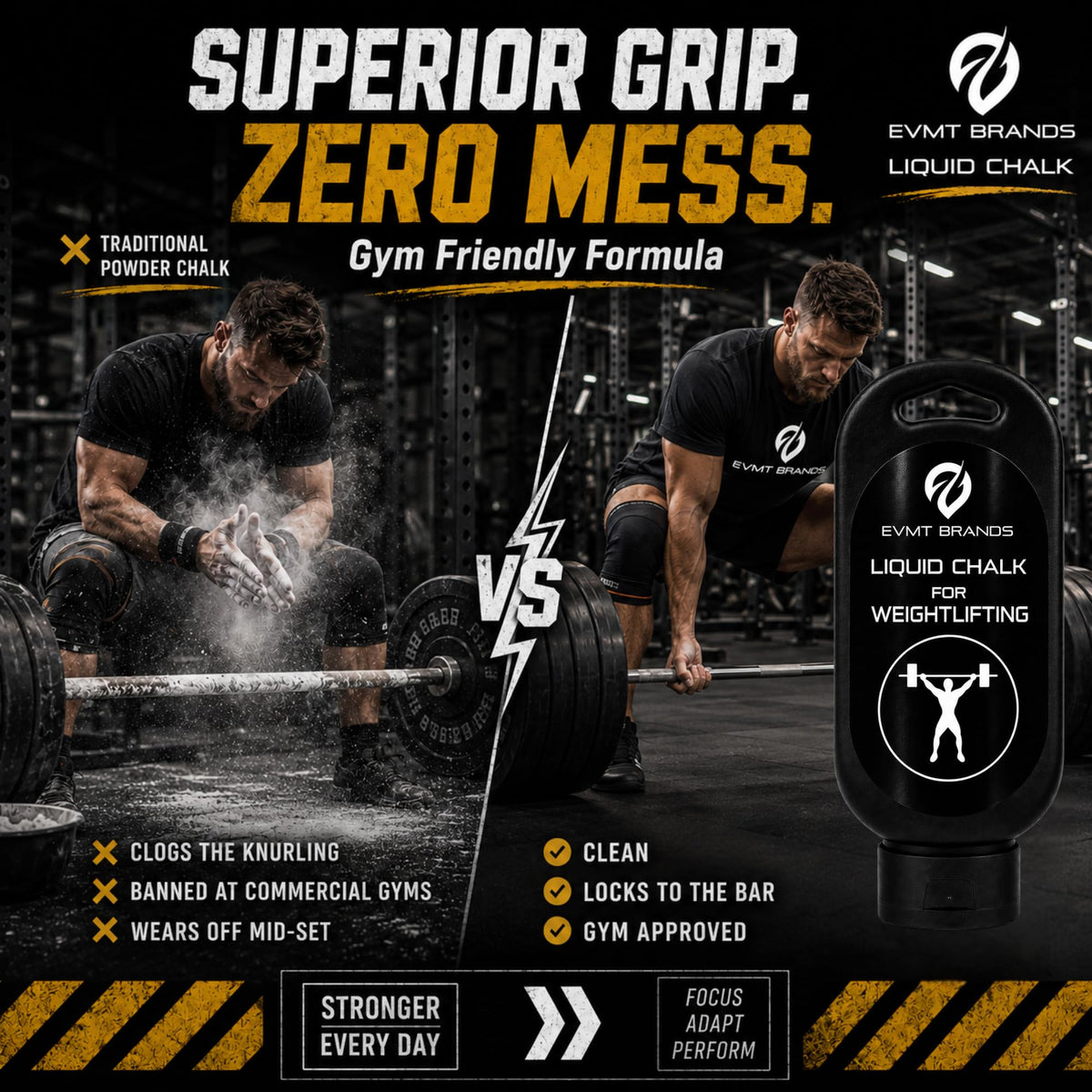 EVMT Brands Liquid Chalk, Mess Free Gym Chalk for Weightlifting, Gymnastics, Rock Climbing, Dancing. Sweat Resistant and Long Lasting for Stronger Grip.