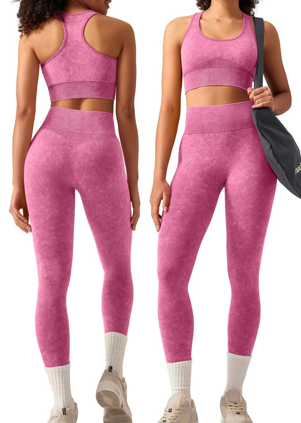 OLCHEE Womens Workout Sets 2 Piece Racerback Sports Bra High Waist Leggings