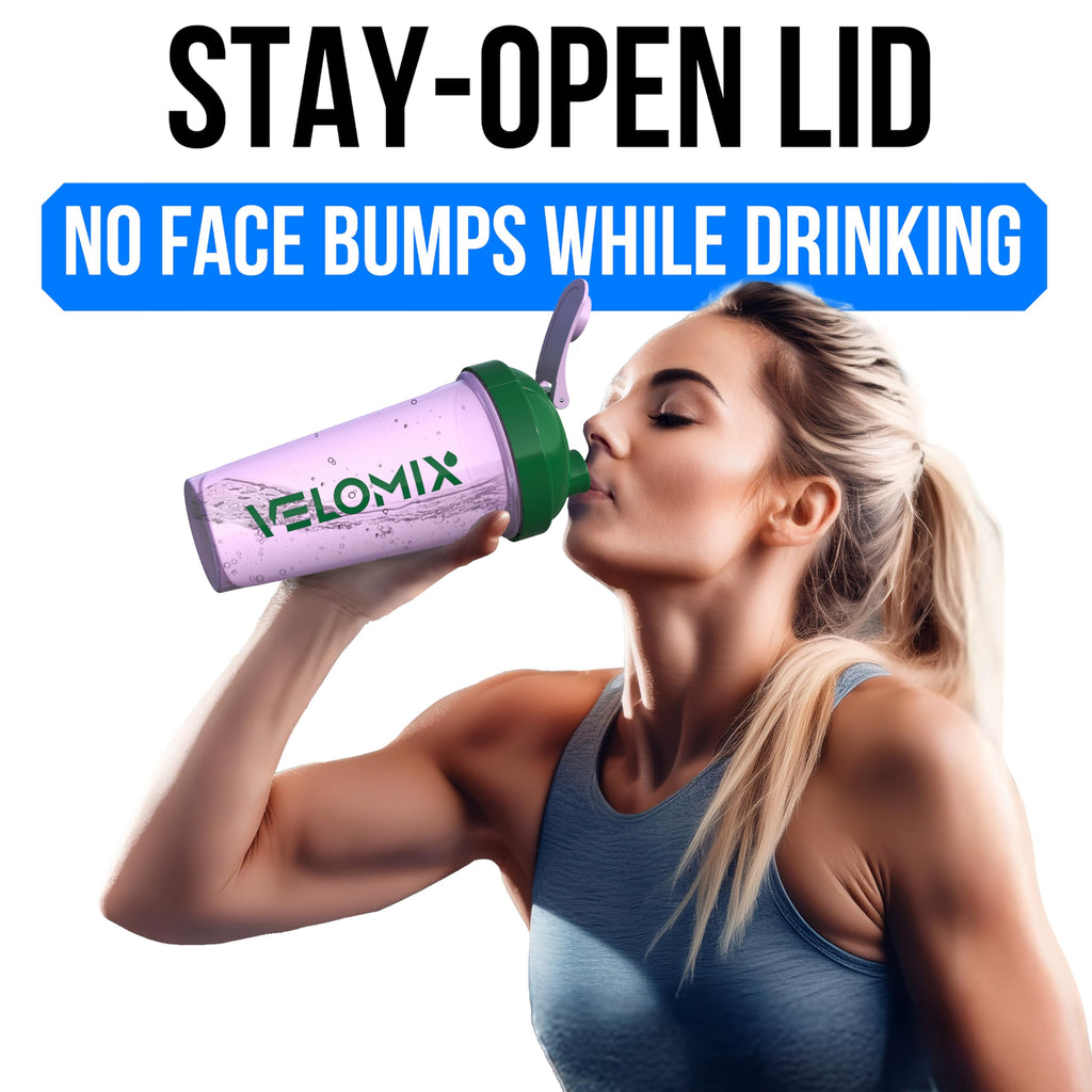 VELOMIX 2 Pack 28oz Protein Shaker Bottle for Protein Mixes, Black/Transpar