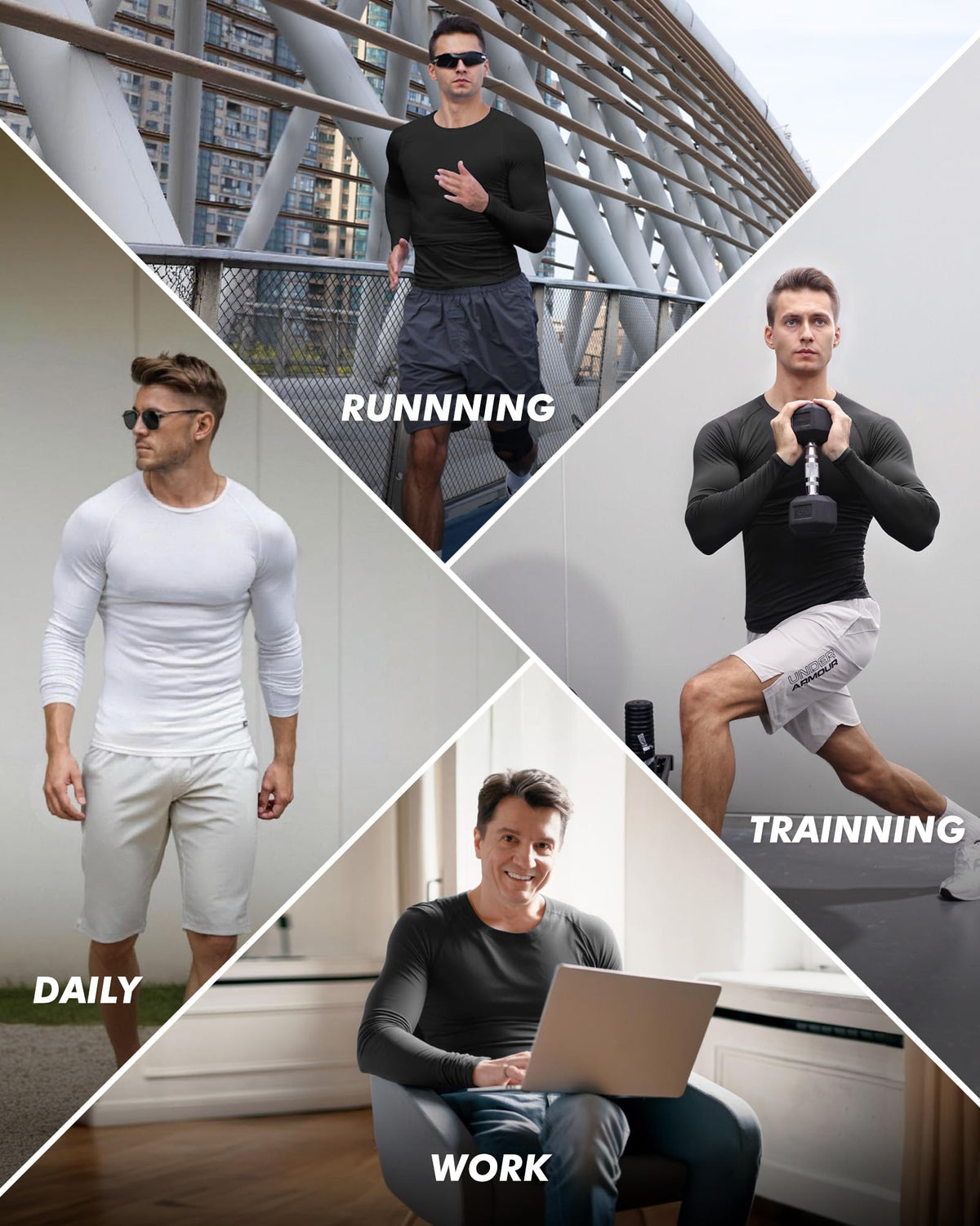 Compression Shirts for Men - Long Sleeve Black Workout Base Layer Athletic Gym Tops Quick Dry Running Undershirts