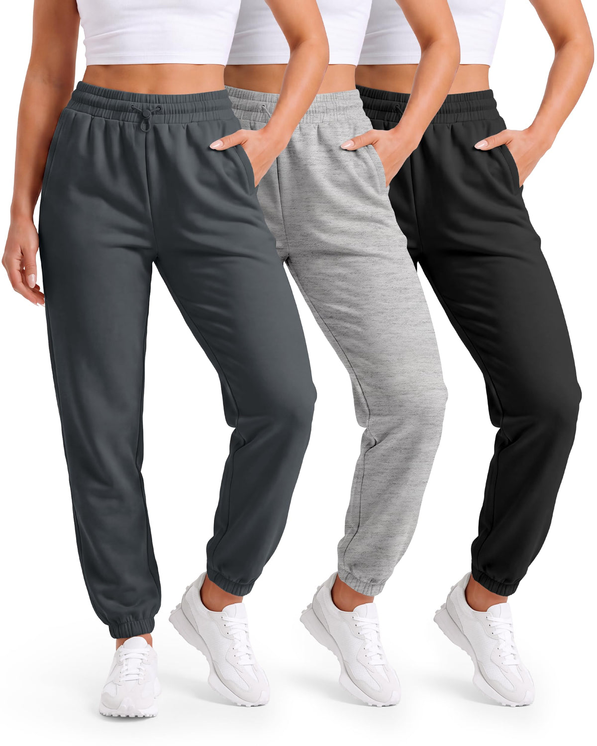 Womens Sweatpants 3 Pack Fleece Joggers For Women With zipper pockets