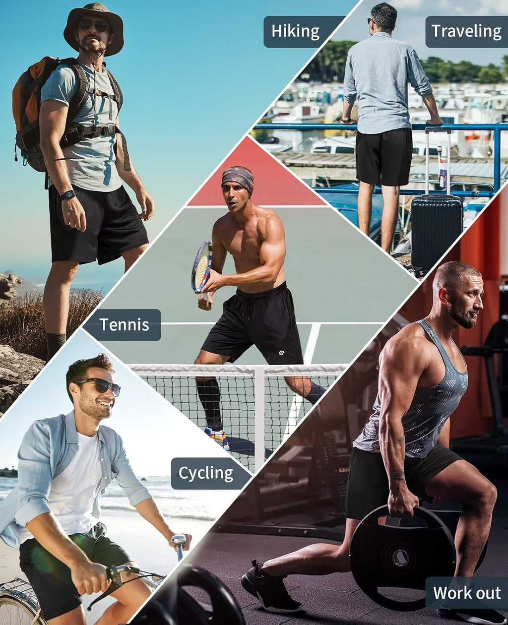 lomsoe 5er Pack Sporthose Herren Kurz 5 Zoll, Mesh Sport Shorts Herren Schnell Trocknend Leicht Sommer, Running Gym Laufhose Herren Kurz Jogginghose Aktiv mit Taschen