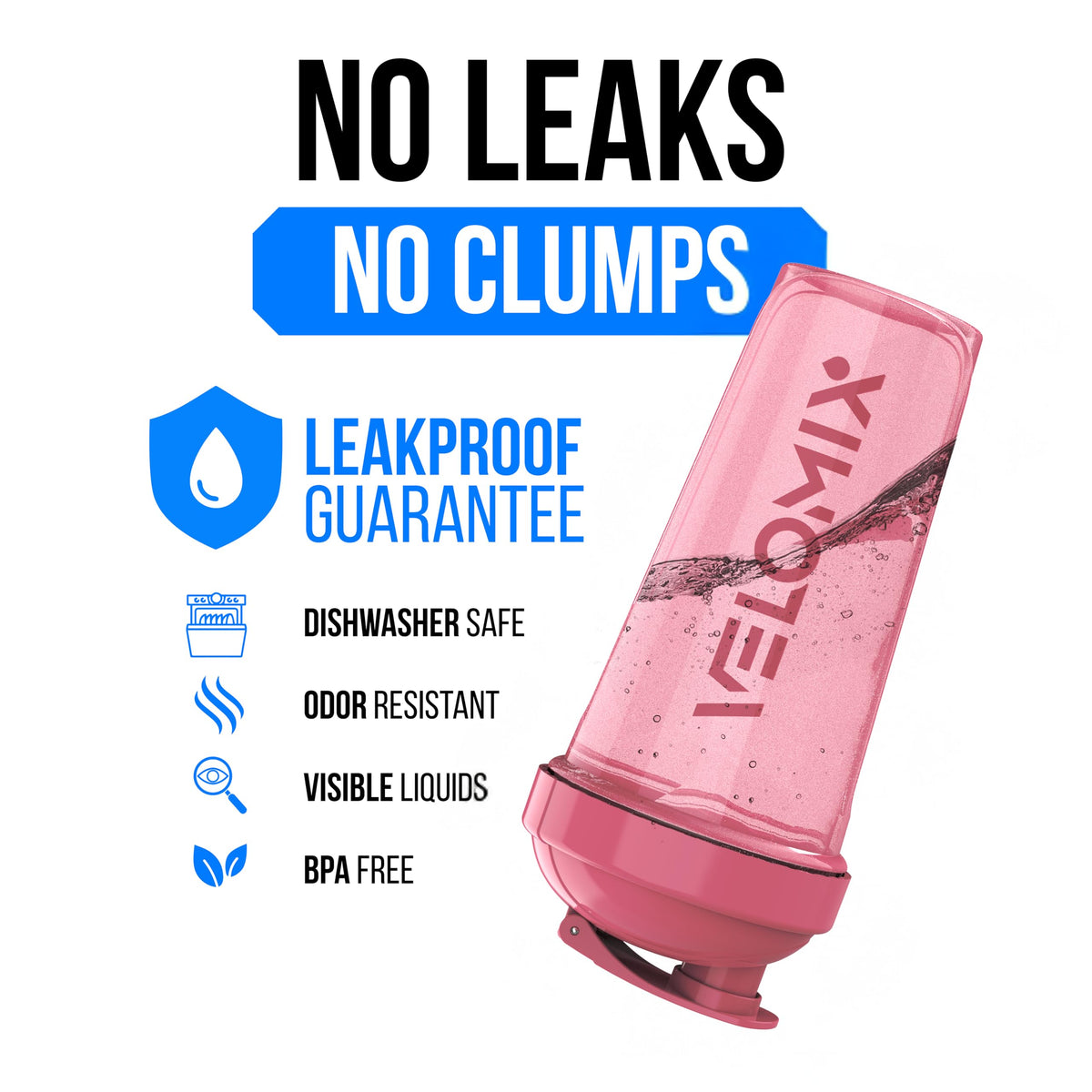 VELOMIX 2 Pack 28oz Protein Shaker Bottle for Protein Mixes, Black/Transpar