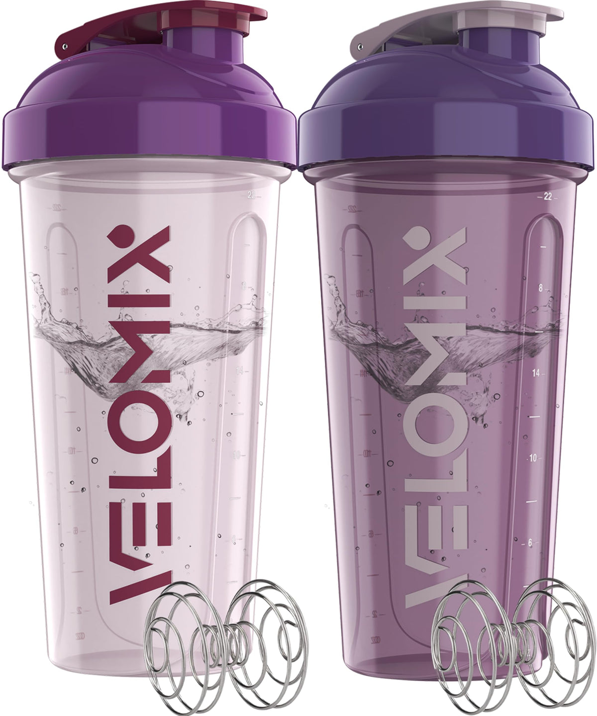 VELOMIX 2 Pack 28oz Protein Shaker Bottle for Protein Mixes, Black/Transpar