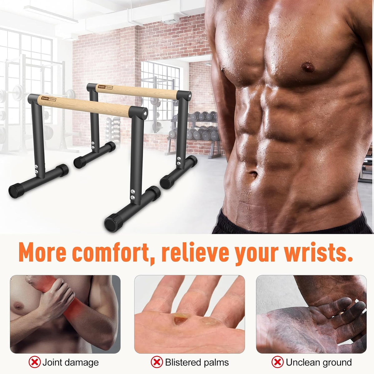 SNADER Wood Parallettes, Calisthenics Dip Bar & Push Up Bar
