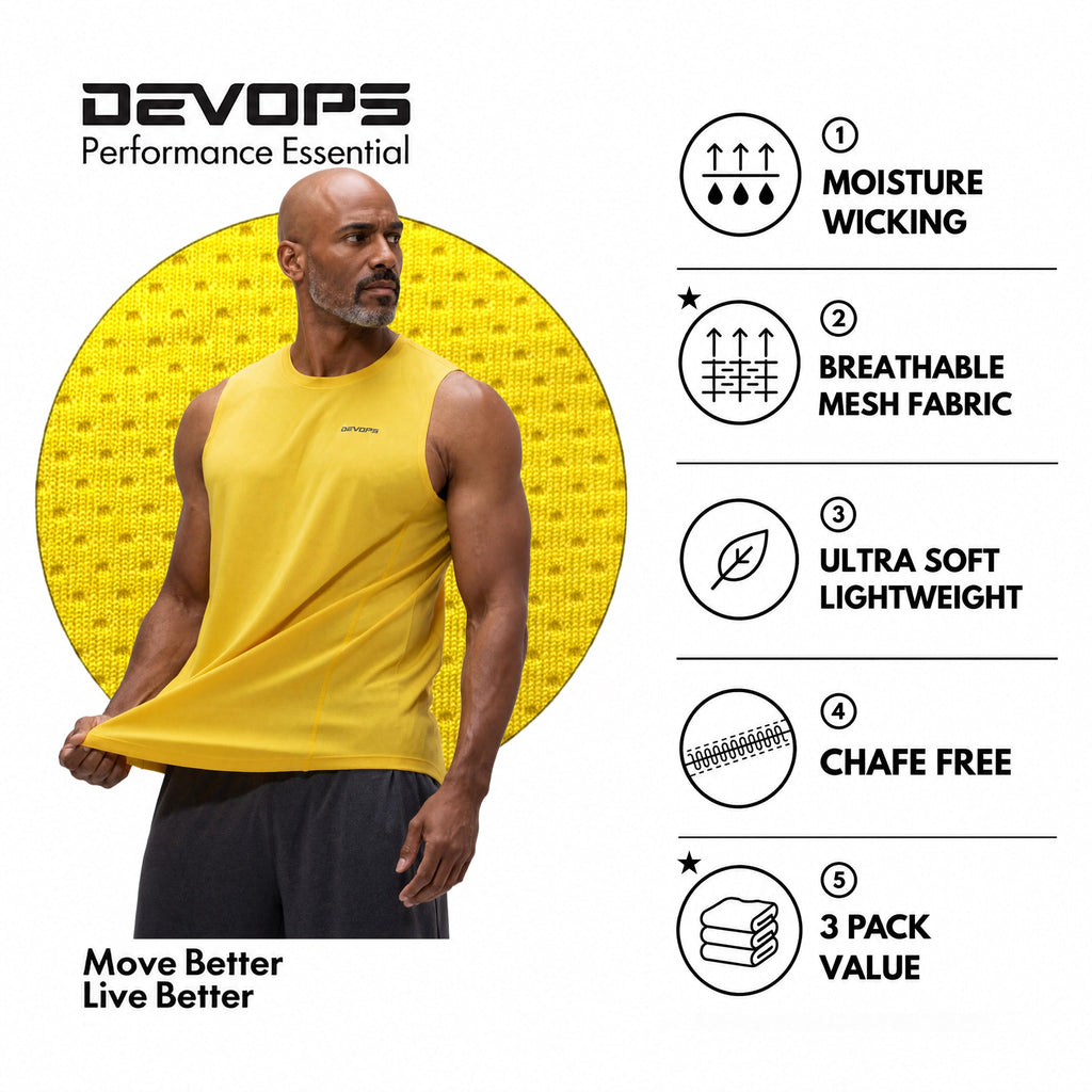 DEVOPS 3 Pack Men's Tank Tops Sleeveless Muscle Shirts Dry Fit Mesh Workout