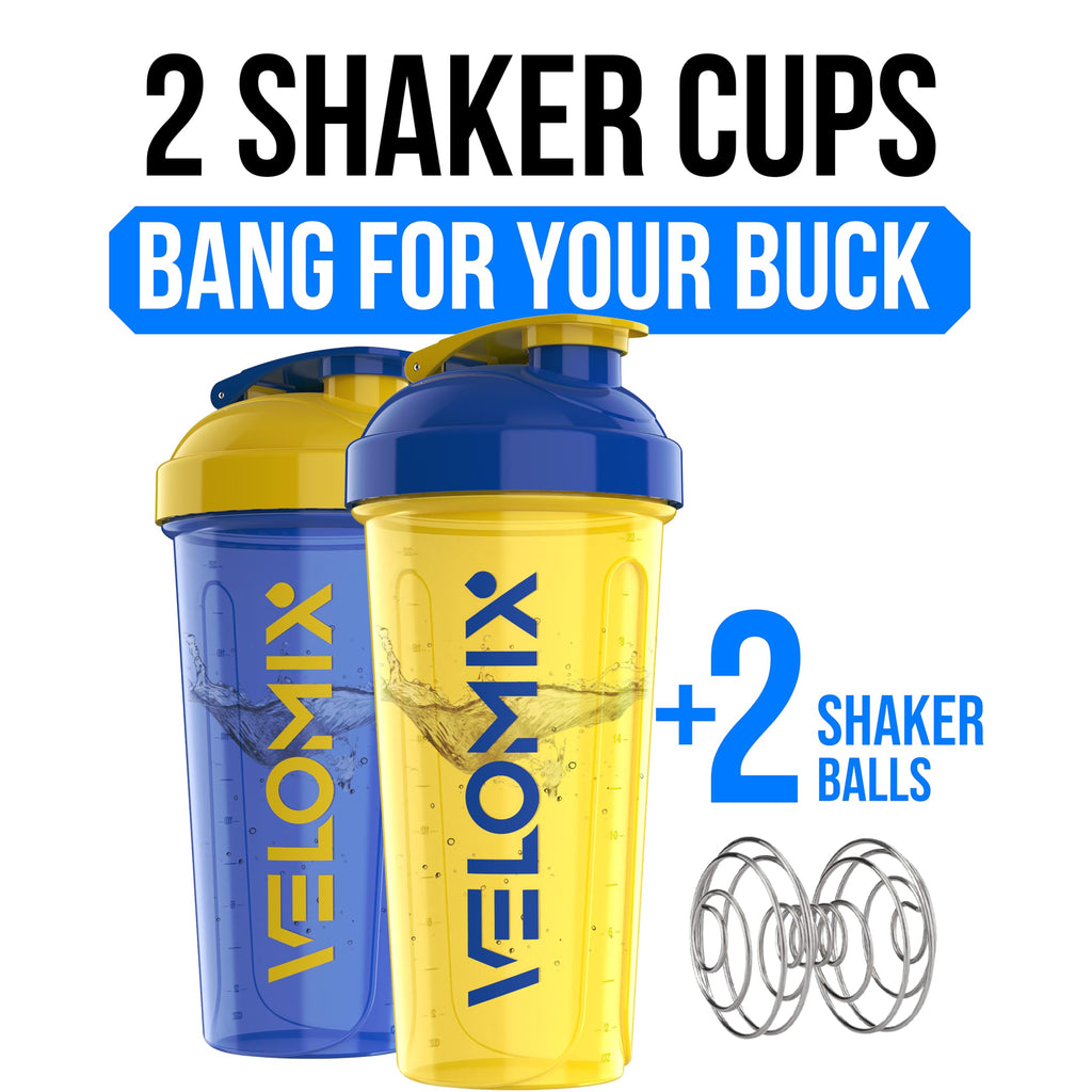 VELOMIX 2 Pack 28oz Protein Shaker Bottle for Protein Mixes, Black/Transpar