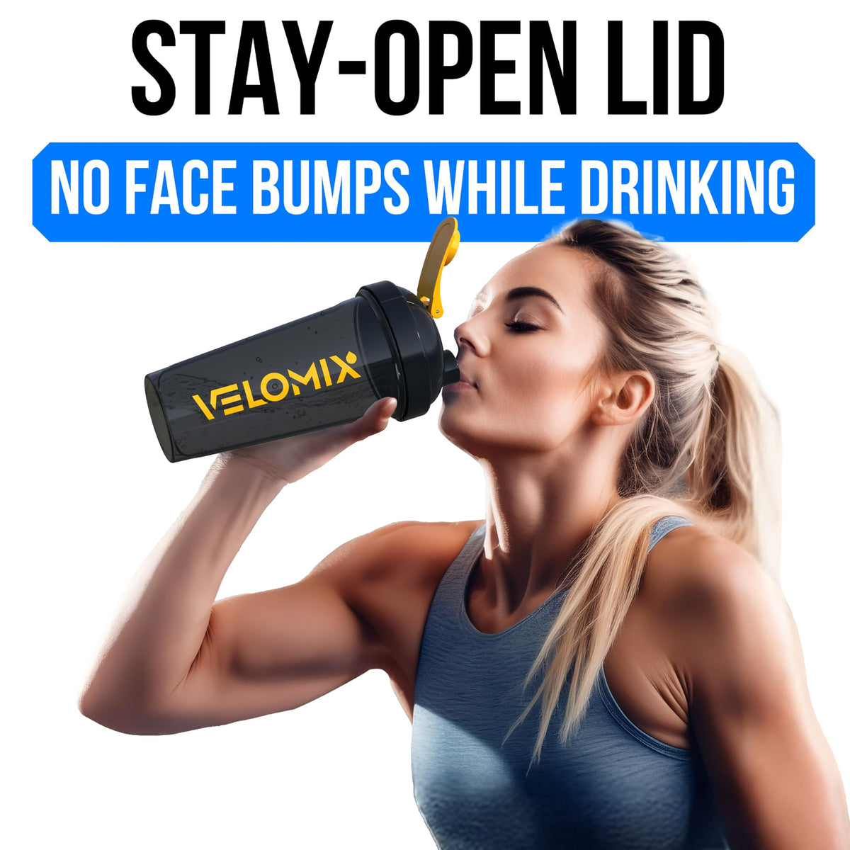 VELOMIX 2 Pack 28oz Protein Shaker Bottle for Protein Mixes, Black/Transpar