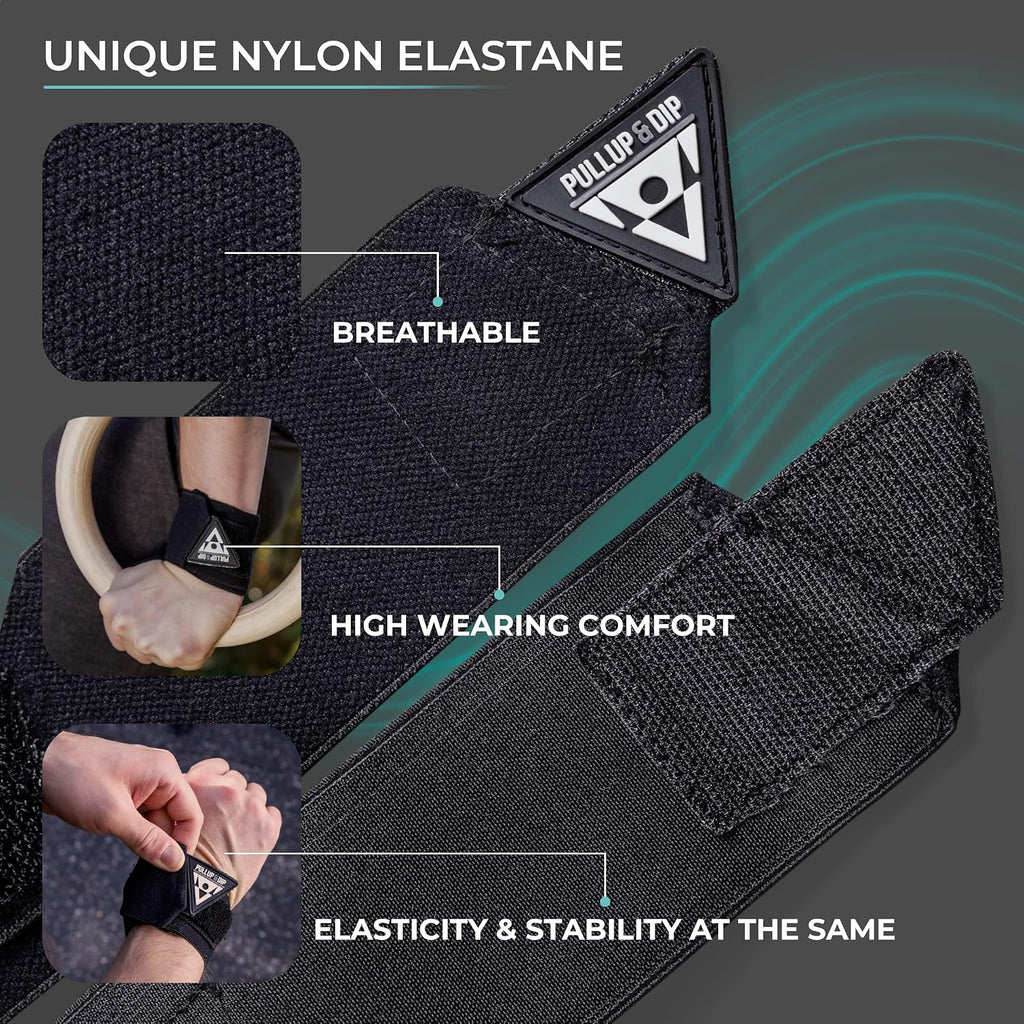 PULLUP & DIP Wrist Wraps, Professional Wrist Support for Weightlifting, Calisthenics, Bodybuilding & Strength Training, Stabilizing & Protective for Women & Men, No More Wrist Pain