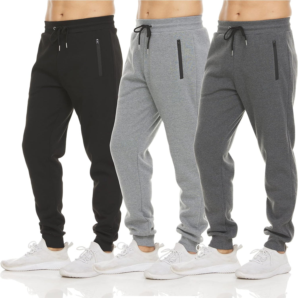 PURE CHAMP Sweatpants for Men 3 Pack Fleece Athletic Workout Joggers Mens Sweatpants with Zipper Pockets Size S-3XL